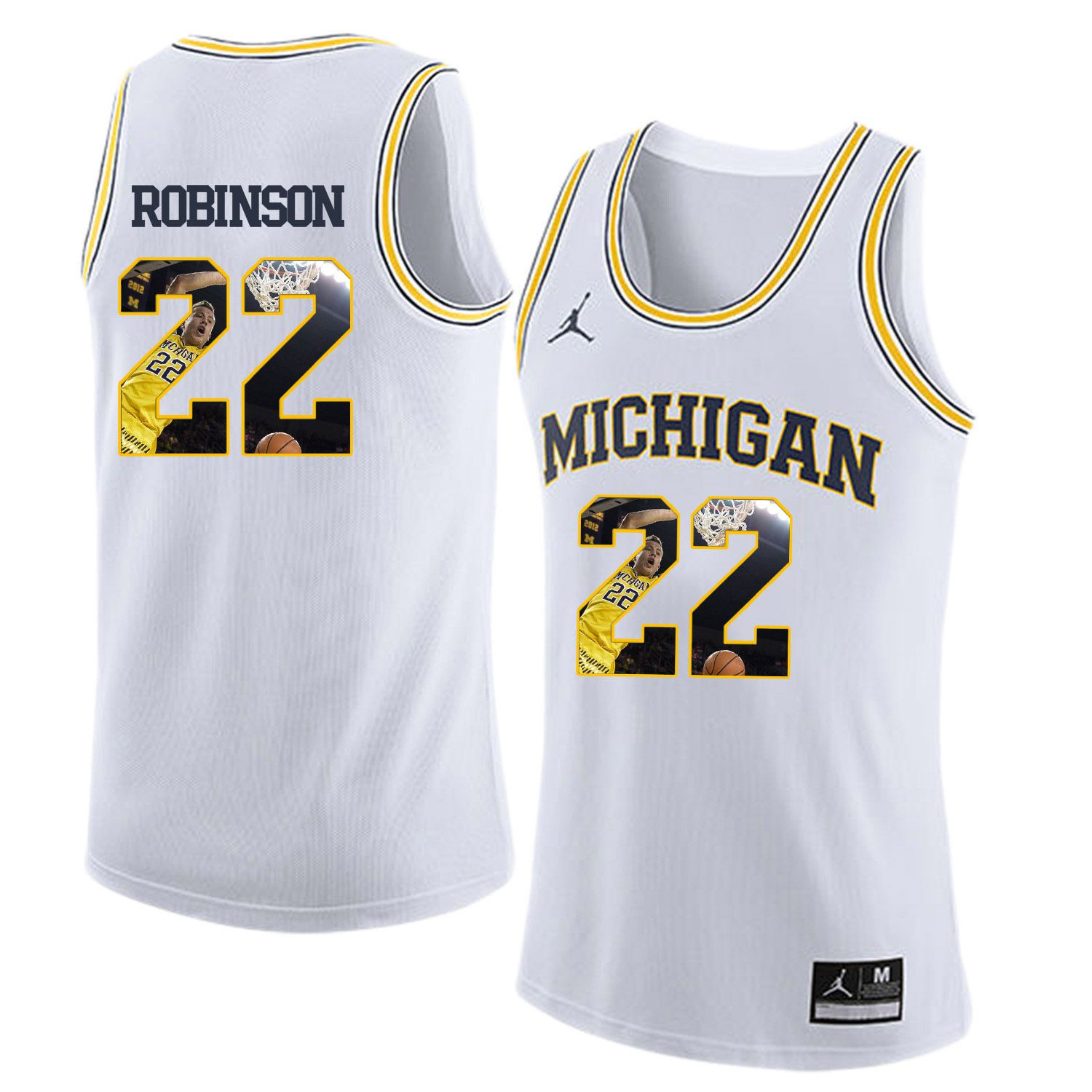 Men Jordan University of Michigan Basketball White 22 Robinson Fashion Edition Customized NCAA Jerseys